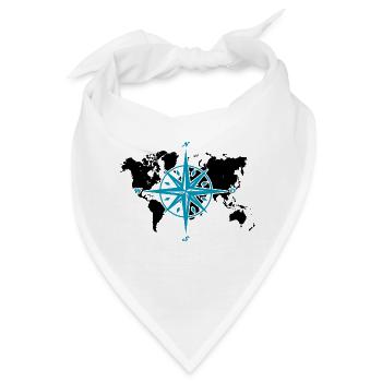Windrose oder Kompassrose mit schwarzer Weltkarte - Bandana - Weiß - Vorne
