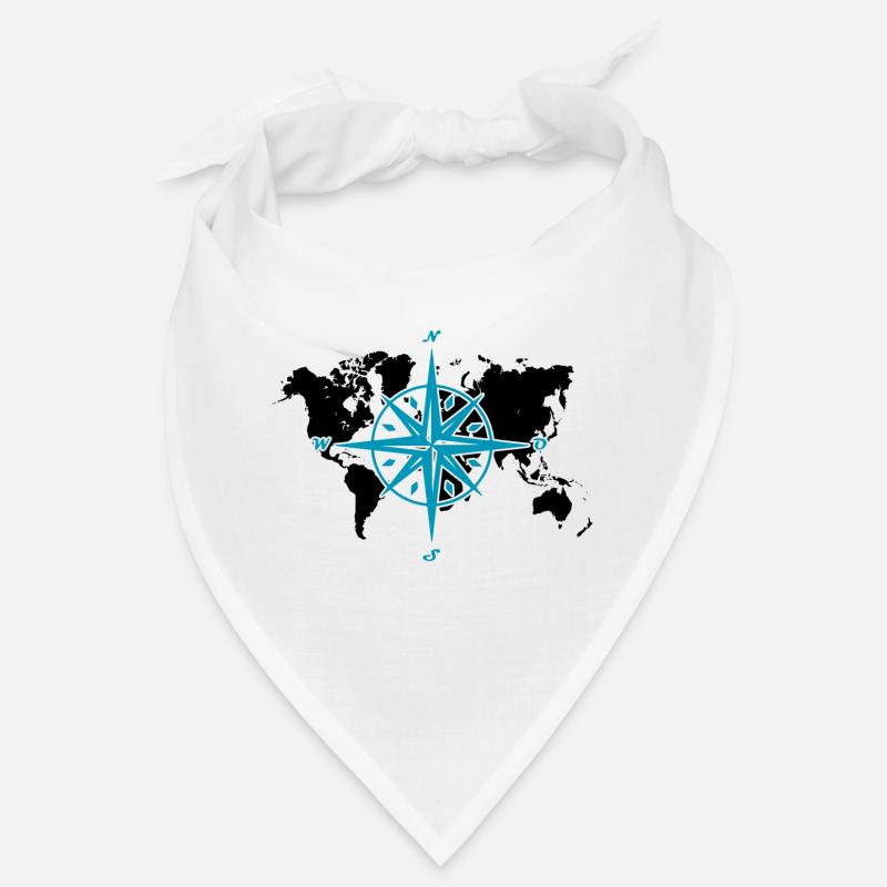 Windrose oder Kompassrose mit schwarzer Weltkarte Bandana