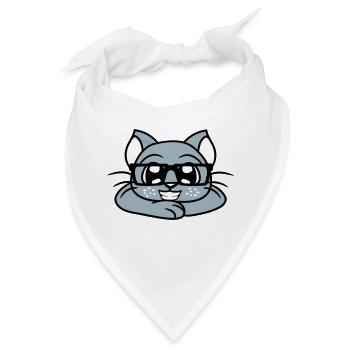Schlaue Nerd Katze Hornbrille Geek Kätzchen Brille - Bandana - Weiß - Vorne