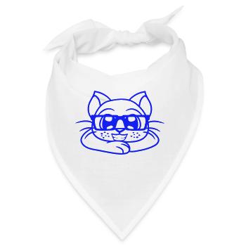 Schlaue Nerd Katze Hornbrille Geek Kätzchen Brille - Bandana - Weiß - Vorne