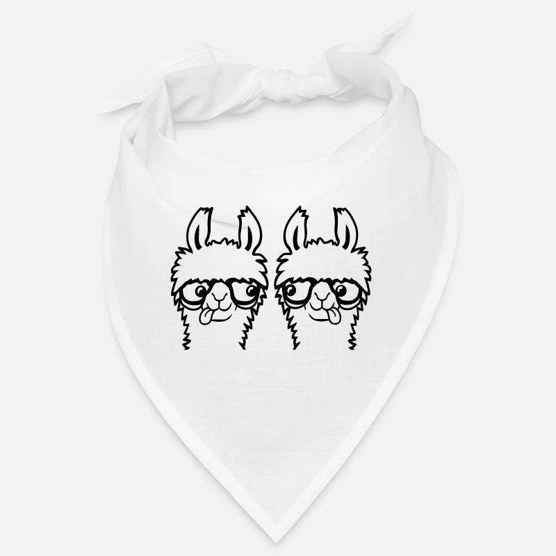 2 Lama Nerds Geeks Team Hornbrille Schlau Grimasse - Bandana - Weiß