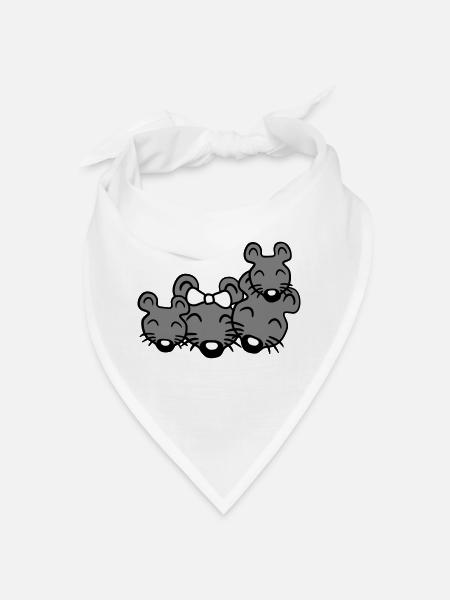 4 Mäuse Familie Zwei Kinder Mama Papa Eltern Süß - Bandana - Weiß - Vorne