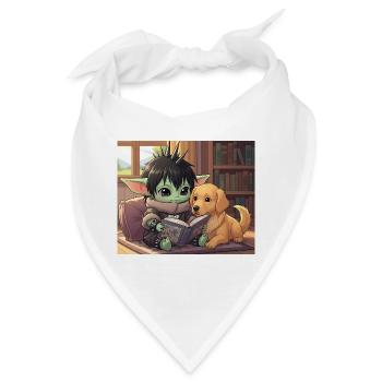 Kleiner Goblin mit Hund und Comic-Book - Bandana - Weiß - Vorne