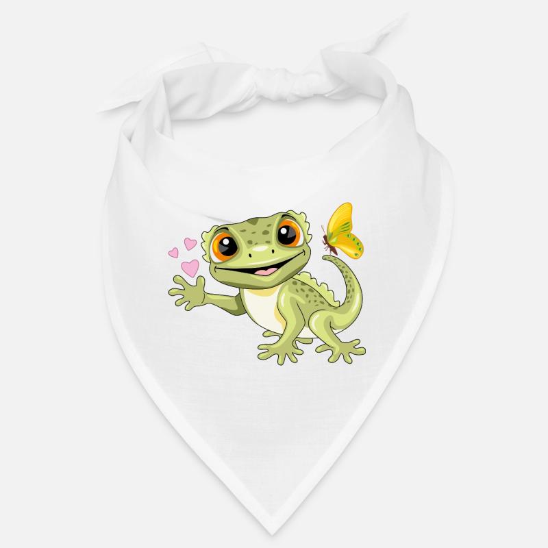 Gecko souriant drôle avec papillon et coeurs Bandana