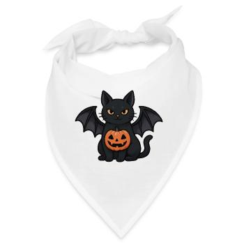 Halloween Fledermaus-Katze mit Kürbis - Bandana - Weiß - Vorne
