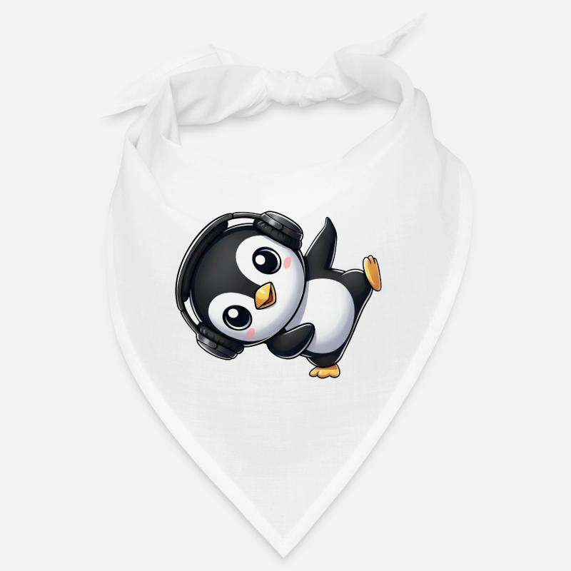 Lustiger Pinguin tanzt Breakdance mit Kopfhörer Bandana
