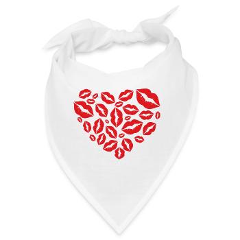 Red Lipstick Kisses Heart Romantic Love Design - Bandana - Weiß - Vorne
