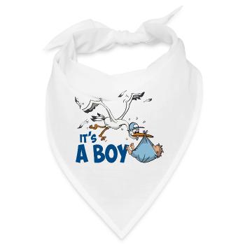 Storch mit dem kleinen Jungen; "Es ist ein Junge" - Bandana - Weiß - Vorne