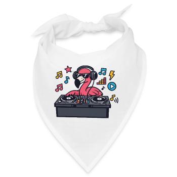 Flamingo DJ im Plattenteller-Style - Bandana - Weiß - Vorne