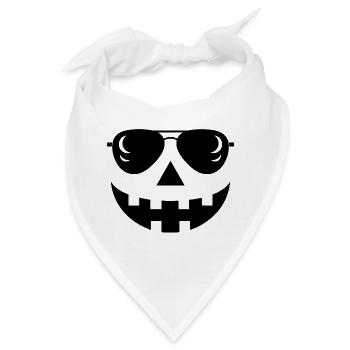 Lustiges Halloween Kürbis Gesicht mit Sonnenbrille - Bandana - Weiß - Vorne