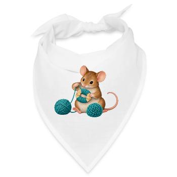 Maus wickelt einen Wollpompon - Bandana - Weiß - Vorne