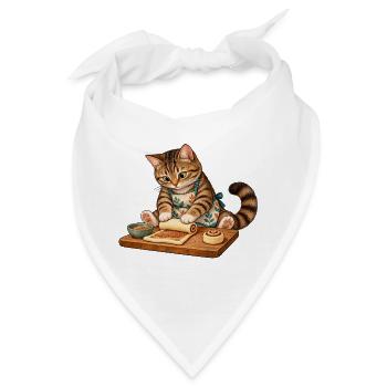 Katze rollt Zimtschnecken - Bandana - Weiß - Vorne