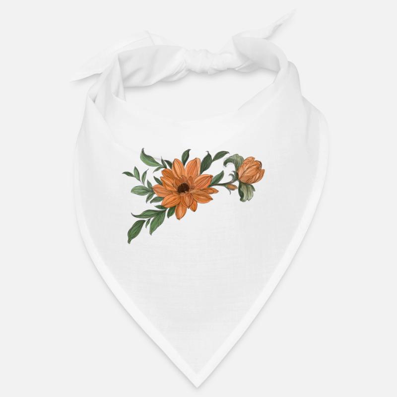 Blume Orange mit Knospe - Bandana - Weiß