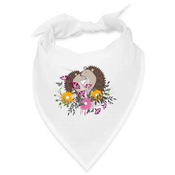 Zwei kleine Igel sitzen gemeinsam im Blumenbeet - Bandana - Weiß - Vorne