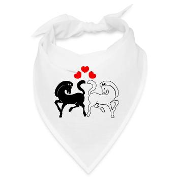 Zwei Pferde schwarz und weiß mit drei Herzen - Bandana - Weiß - Vorne