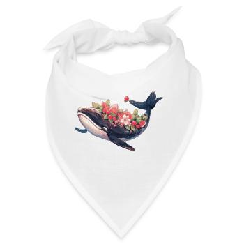 Walfisch mit Blumen und Früchten Wal Kunstwerk - Bandana - Weiß - Vorne