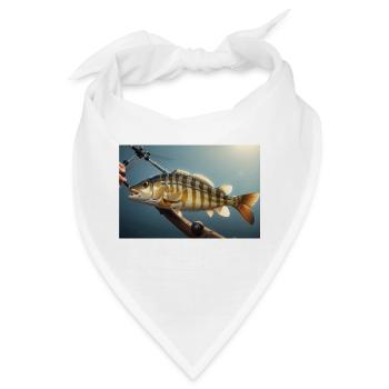 Großer Barsch Fisch am Haken - Bandana - Weiß - Vorne