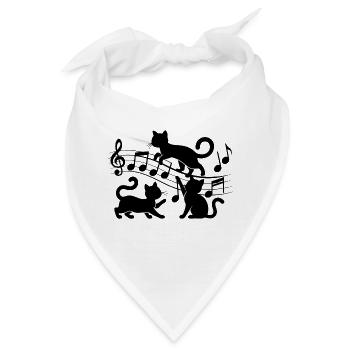 Schwarze Katzen Muster spielen mit Musiknote - Bandana - Weiß - Vorne