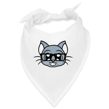 Schlaue Nerd Katze Hornbrille Geek Kätzchen Brille - Bandana - Weiß - Vorne