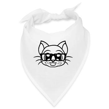 Schlaue Nerd Katze Hornbrille Geek Kätzchen Brille - Bandana - Weiß - Vorne
