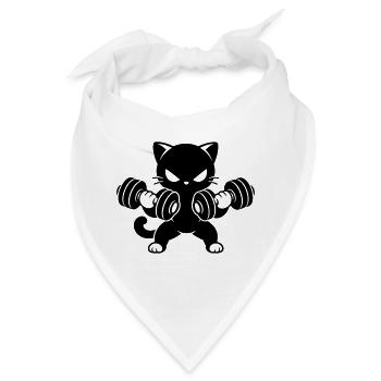 Muskelkatze mit Hanteln Fitness Motiv - Bandana - Weiß - Vorne