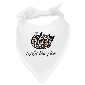 Halloween Katze – Leopard Kürbis, Halloween Shirt - Bandana - Weiß - Vorne