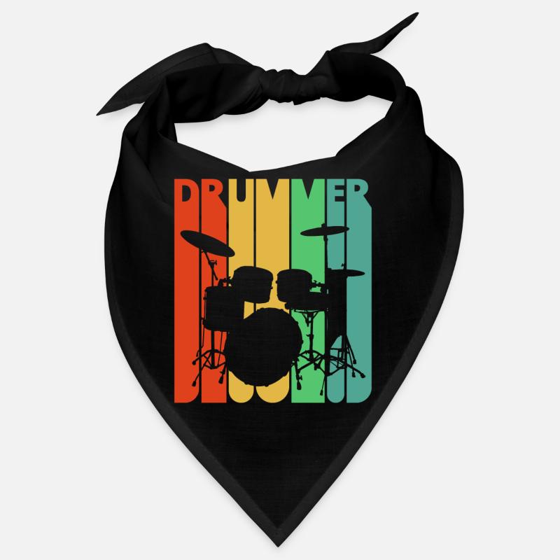 Vintage Retro Drummer. Kit de percussions Rock n Roll Bandana