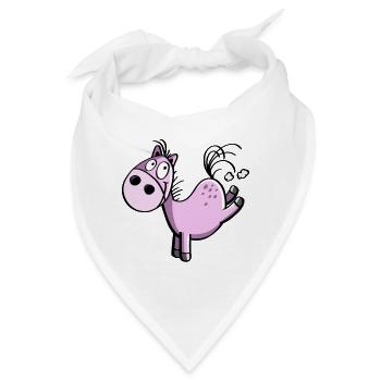 Witziges buckelndes Cartoon Pferd - Springpferd - Bandana - Weiß - Vorne