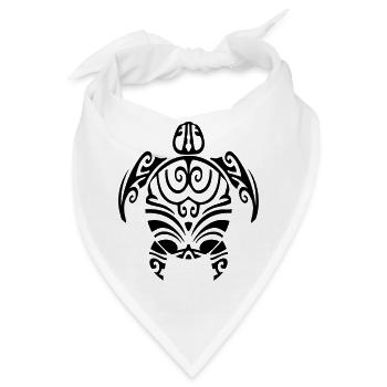 Schildkröte Tribal Tattoo im polynesischen Maori-S - Bandana - Weiß - Vorne