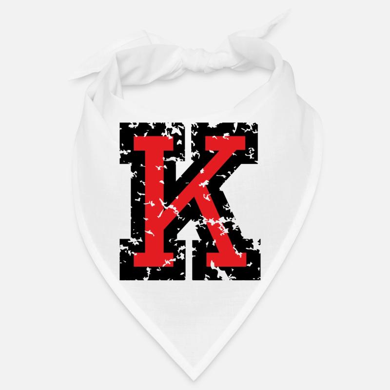 Letter K (Distressed) two-color Black/Red Bandana