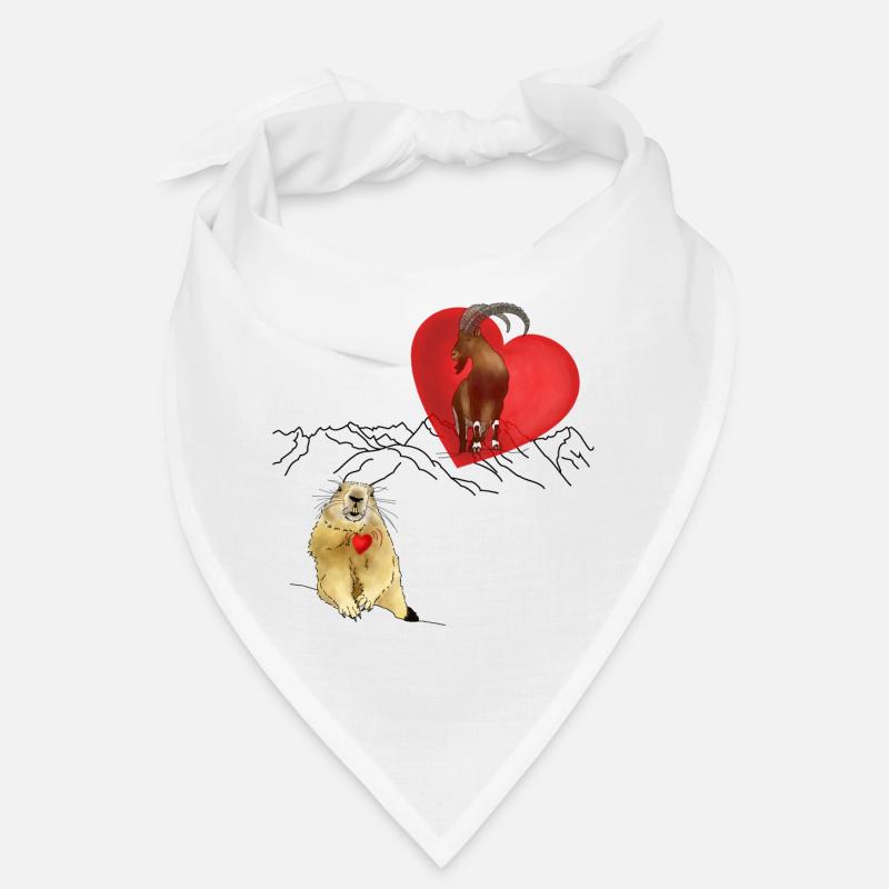 verliebt, Berge, Murmeltier, Steinbock, Herz - Bandana - Weiß