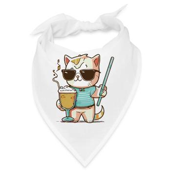 Eine Katze mit einem Cocktail in der Pfote - Bandana - Weiß - Vorne