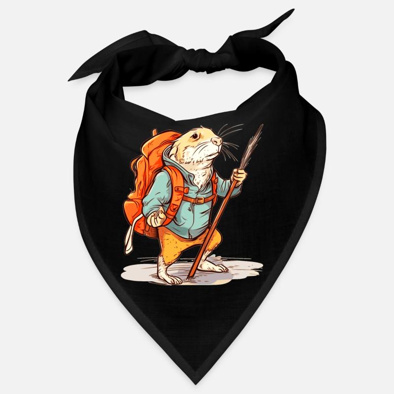Mole rat as a hiker with stick and backpack Bandana