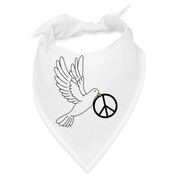Friedentaube mit Peace Zeichen im Schnabel Frieden - Bandana - Weiß - Vorne