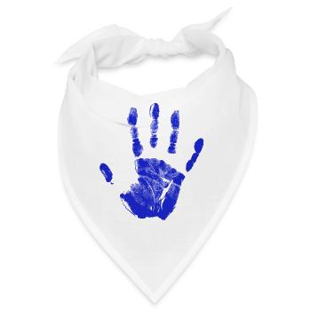 Handabdruck bemalte Identität, Finger und Handfläche blau - Bandana - Weiß - Vorne