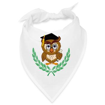 Eule mit Diplom und Abschlussmütze – Kinderdiplom - Bandana - Weiß - Vorne