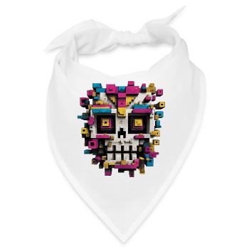 Geometrischer Schädel – bunte Pixel Art - Bandana - Weiß - Vorne