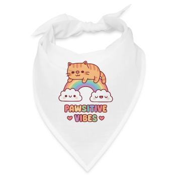 Süße getigerte Katze auf der Regenbogen-Pfotenstimmung - Bandana - Weiß - Vorne