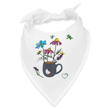 Blumen in einem Becher mit Huhn - Bandana - Weiß - Vorne