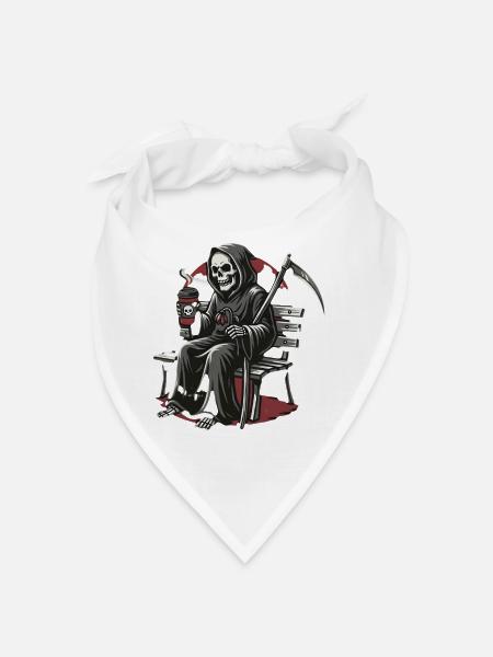 Grim Reaper Kaffee auf Bank - Bandana - Weiß