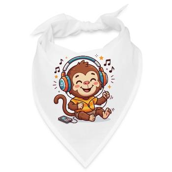 Musikaffe mit Kopfhörern - Bandana - Weiß - Vorne