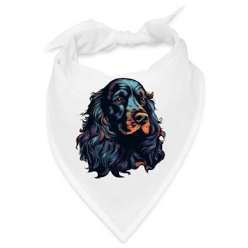 Spaniel Hund Kopf Schwarz Bunt - Bandana - Weiß - Vorne