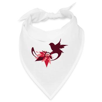 Phantasie Vogelnest aus Laubblätter,mit Vogel - Bandana - Weiß - Vorne