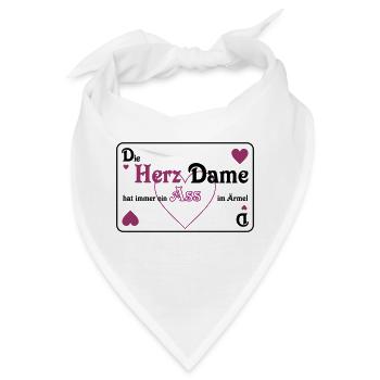 Skat Herz Dame Ass im Ärmel Schrift quer Mau-Mau - Bandana - Weiß - Vorne
