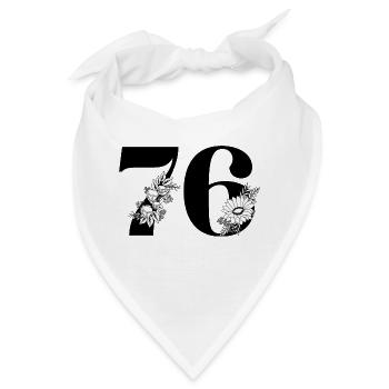 Nummer 76 Schwarze Blumen - 76. Blumengeburtstag - Bandana - Weiß - Vorne