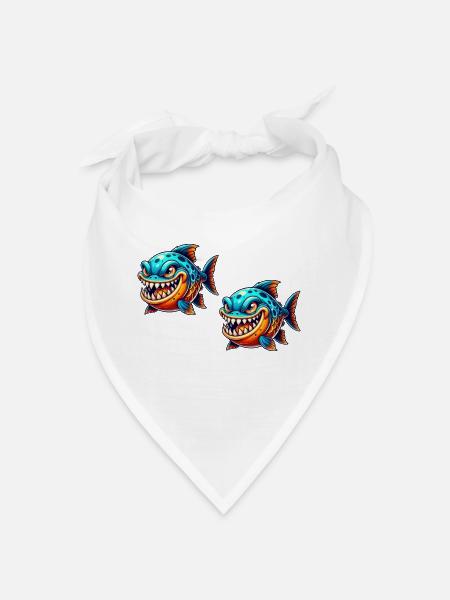 piranha comic fisch 2 - Bandana Dreieckstuch - Weiß