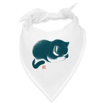 Schlafende Katze Japanischer Holzschnitt Stil - Bandana - Weiß - Vorne