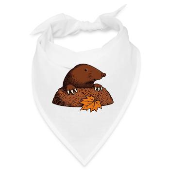 Maulwurf mit Herbstblatt - Bandana - Weiß - Vorne