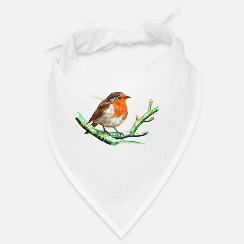 Oiseau - Rouge Gorge - Bandana - blanc