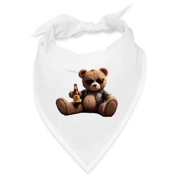 Biker Teddybär mit Bier - Bandana - Weiß - Vorne